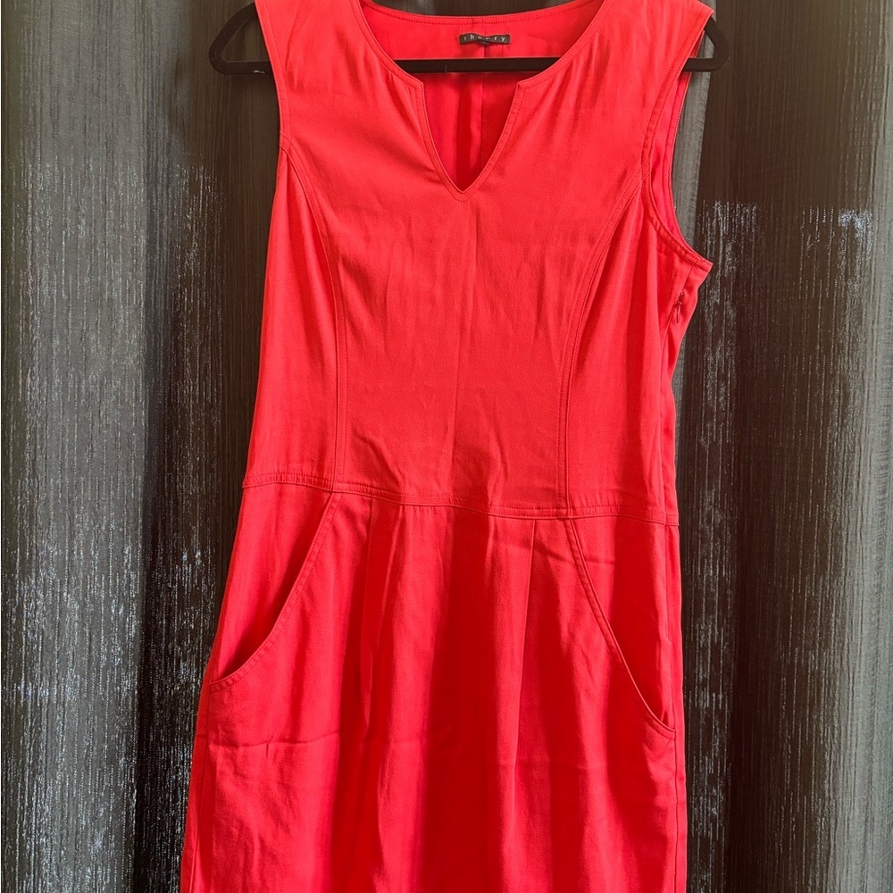 Theory Adelize Habitat‎ Notch V Engine Red Dress Size 6 - Picture 2 of 11
